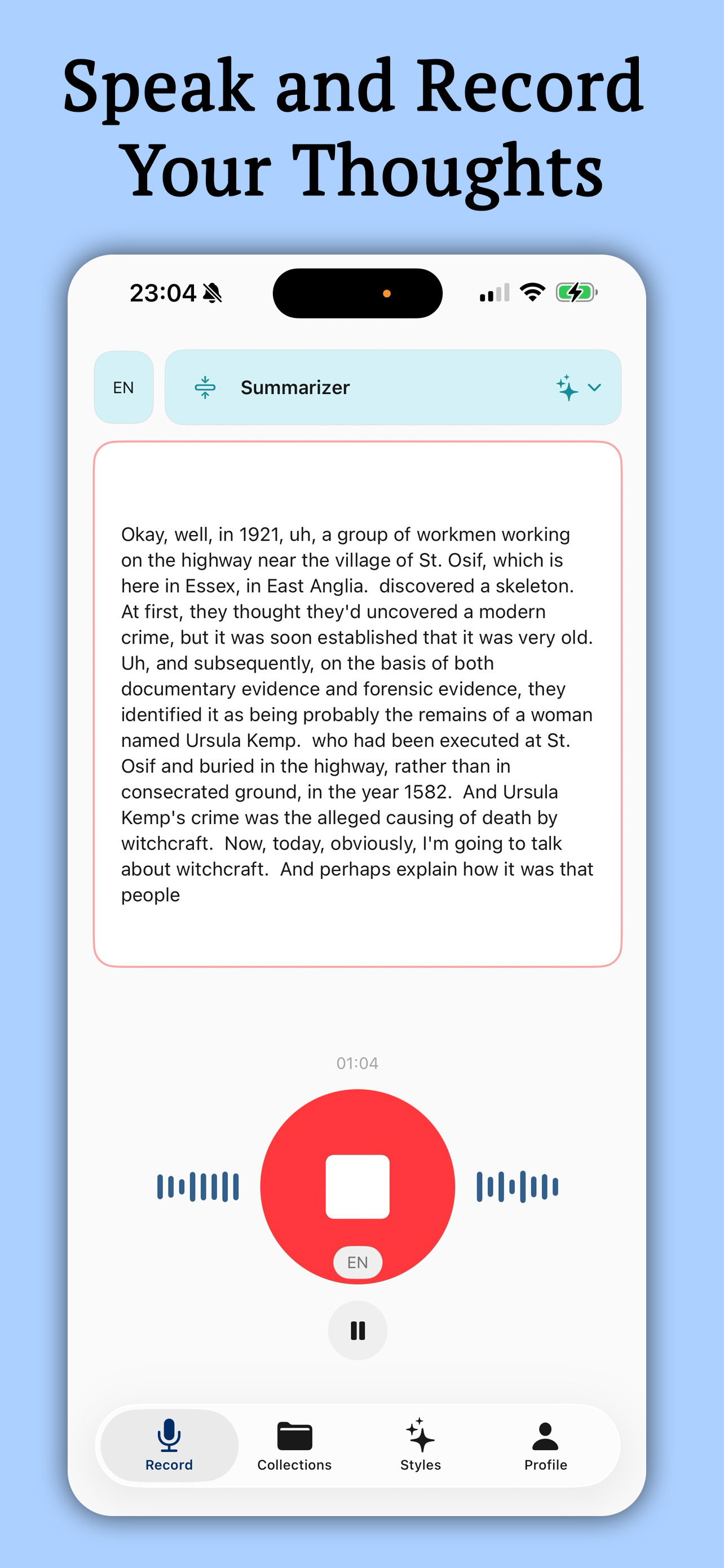 Voice recording screen