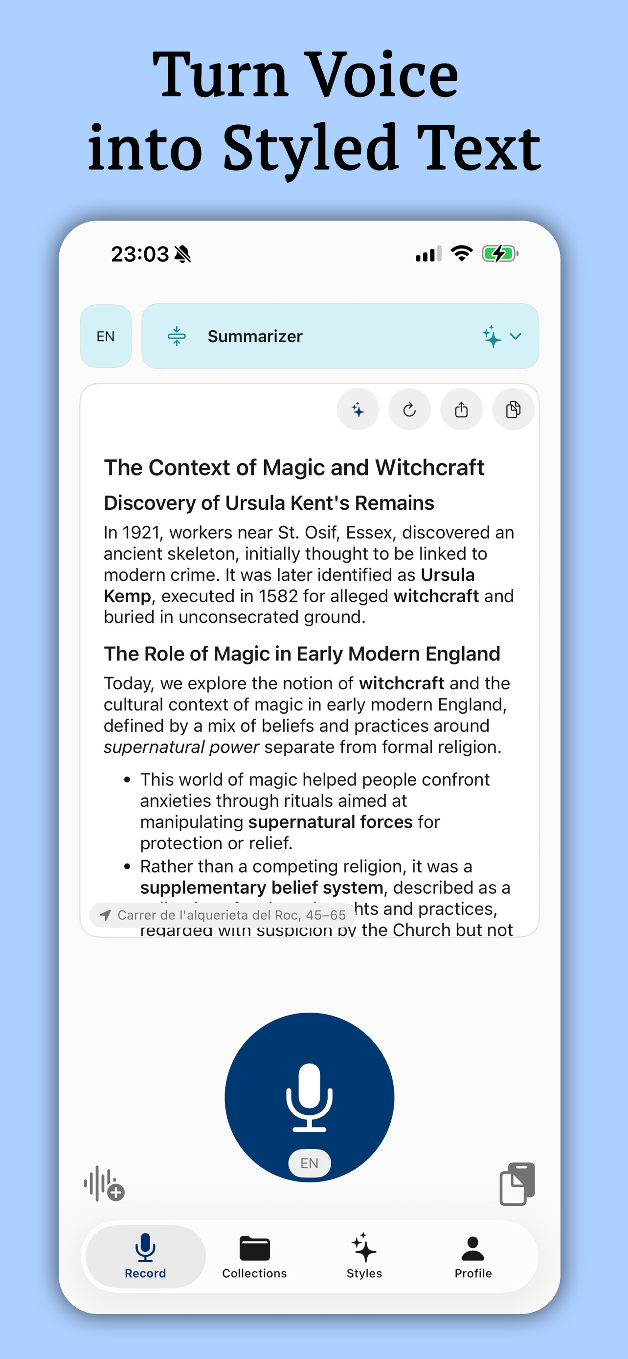 AI styled text result