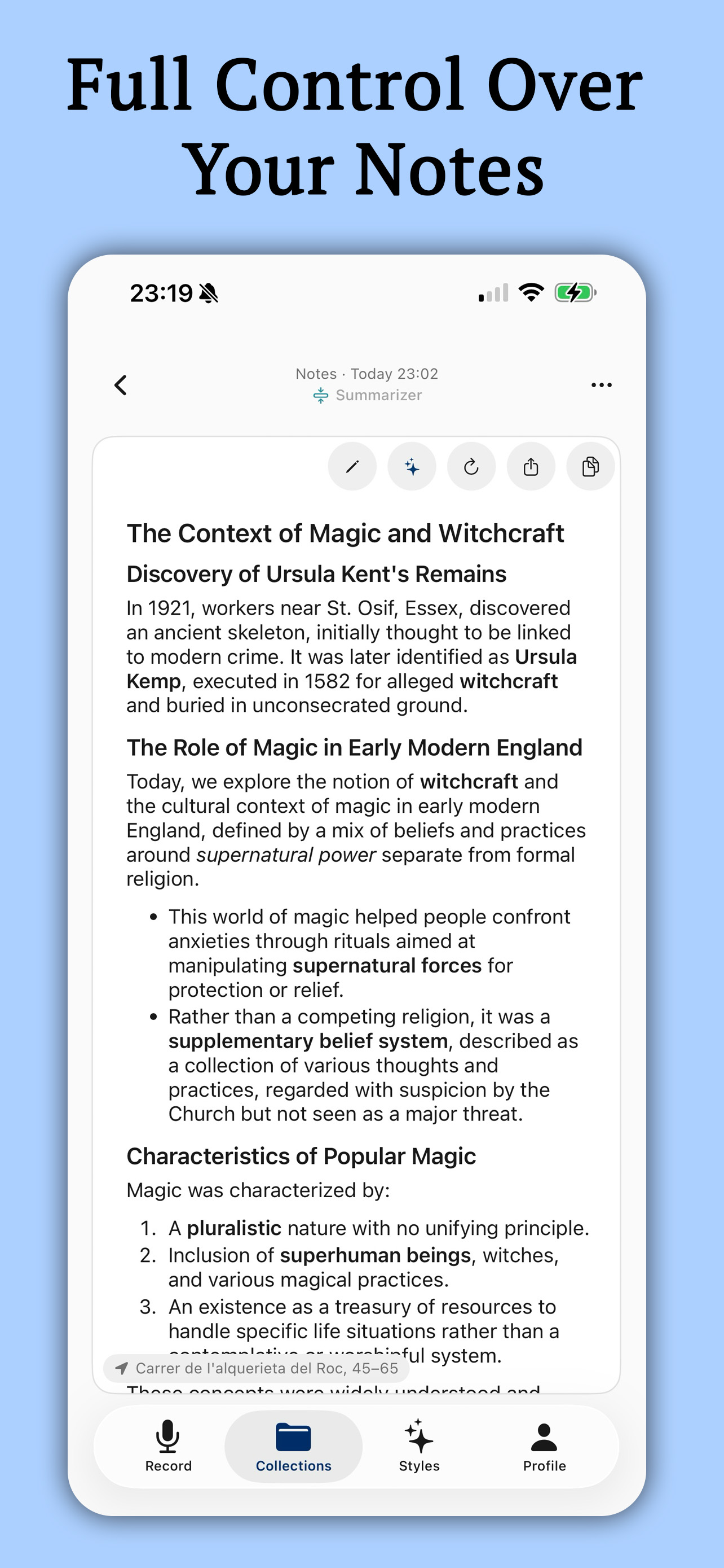 Note editing and control