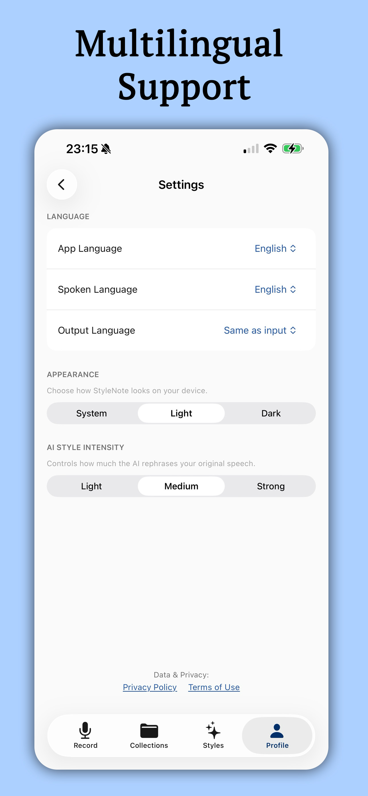 Language settings